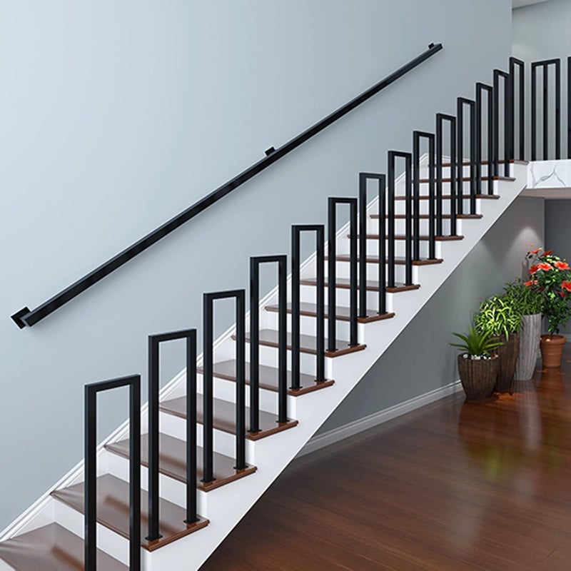 JuneFanwei 2FT Black Iron Hand Railing, Sturdy Safety Staircase Handrails Wall Mount, 500lbs Load Capacity Industrial Iron Railing Pipe Handrail for Indoor Stairs Outdoor Deck Loft Porch, Non-Slip and Rust - Image 5